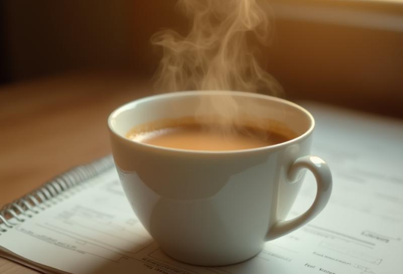 Photo of a steaming cup of coffee next to the entry form section